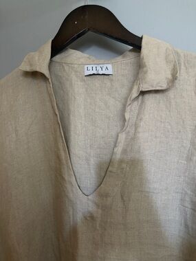 lilt Linen V-Neck Tunic Dress in Natural Beige